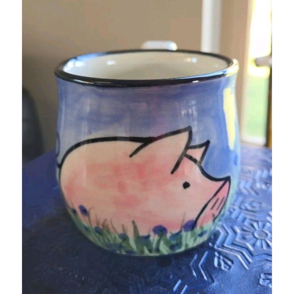 Karen Donleavy Pottery Hand Painted Pink Pig Piggy Piglet 3" Small Sized Mug EXC